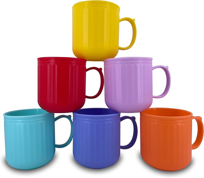 Plastic Coffee Mug with Handle set of 6, 16 oz Iced-Tea Cup Rainbow | BPA Free Reusable Food Grade PP, Unbreakable, Dishwasher Safe, Lightweight, Elderly Kid Safe, Kitchen Party Camping Outdoor by YUYUHUA