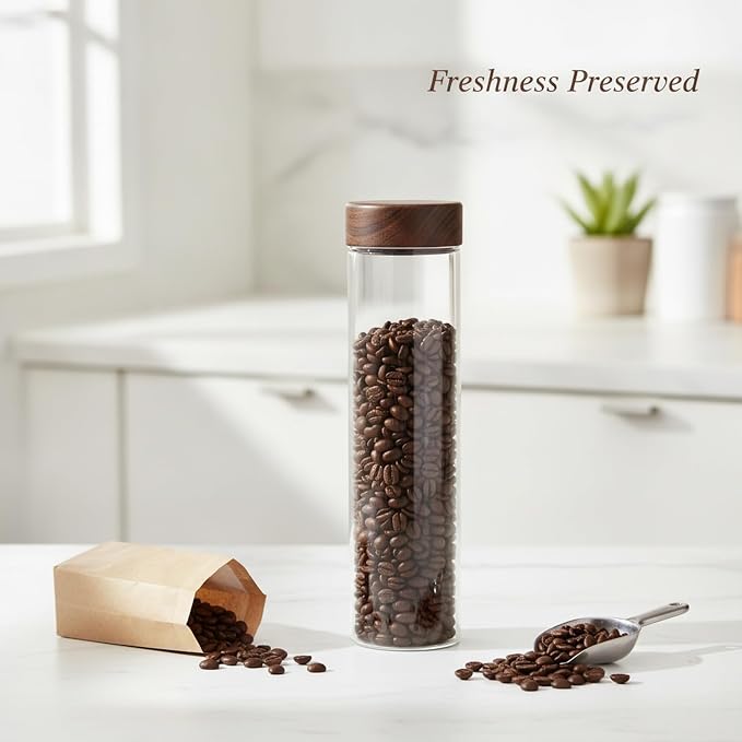 Home Organizers Glass Canister with Acacia Wood Lid, Borosilicate Jar for Coffee Tea Sugar Dry Goods Pantry Storage - Image 3