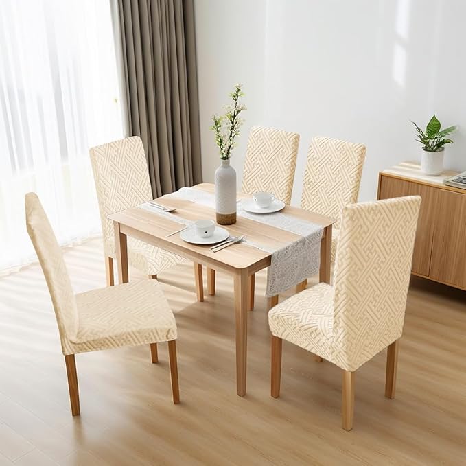 Chair Covers, Dining Room Chair Covers, Keep Chairs Dustproof, Washable, Regular Size, Chair Covers 4 Pack,for Kitchen, Hotel, Meeting, Cream White - Image 8