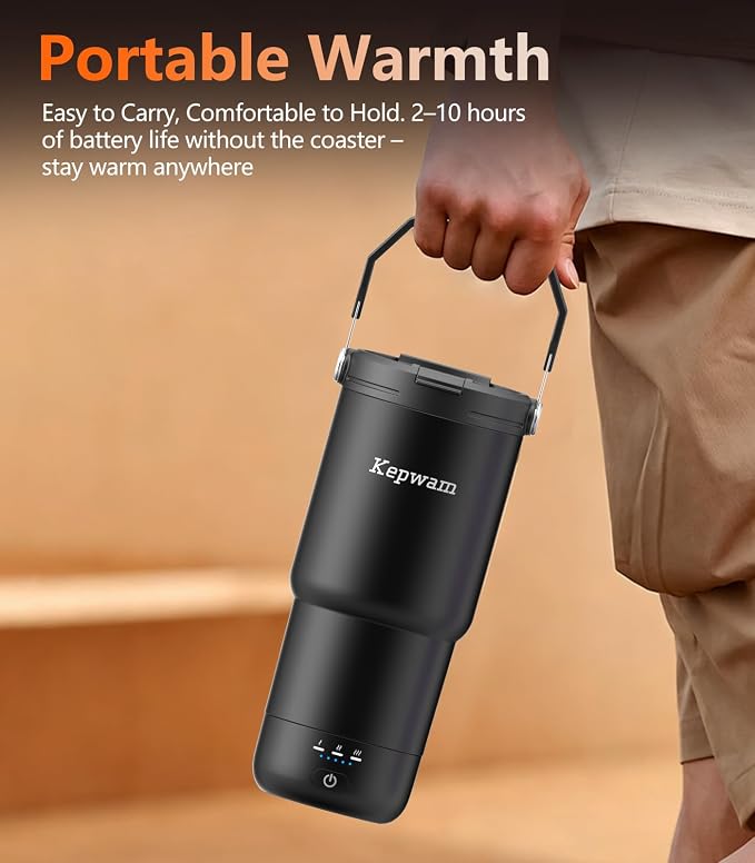 Kepwam Heated Coffee Mug Rechargeable T3, 20oz Self-Heating Travel Mug for Coffee with 1℉ Precise Temperature Control & App, Portable Cup Warmer for Outdoor & Car (Fits Cup Holders) - Image 5