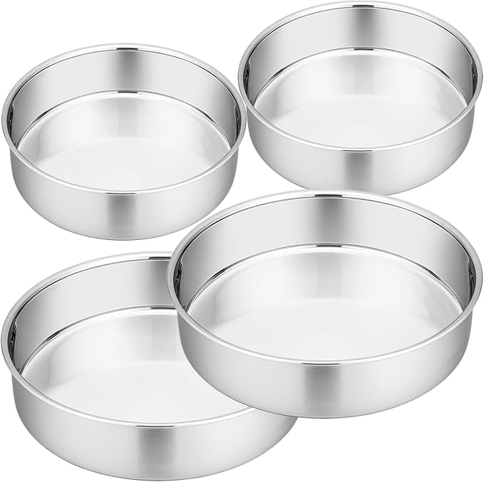 P&P CHEF Cake Pan Set for Baking, 6" + 6" + 8" + 8" Round Cake Pans Tins | 4 Pieces & 2 Sizes, Premium Stainless Steel, Ideal for Layer Tier Cakes in Birthday Wedding, Oven & Pot & Dishwasher Safe by PPCHEF