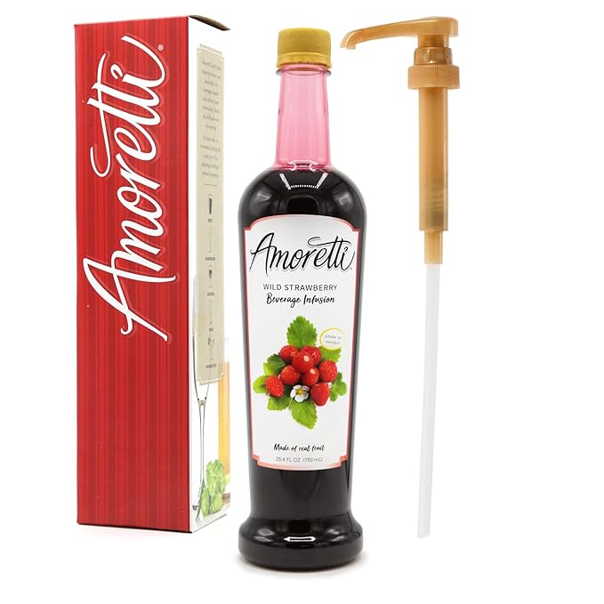 Amoretti - Wild Strawberry Beverage Infusion, 94 Servings Per Bottle (750 ml) - Drink Mix & Water Enhancer with Pump for Flavoring Cocktails, Waters, Teas, and other Beverages, Preservative Free