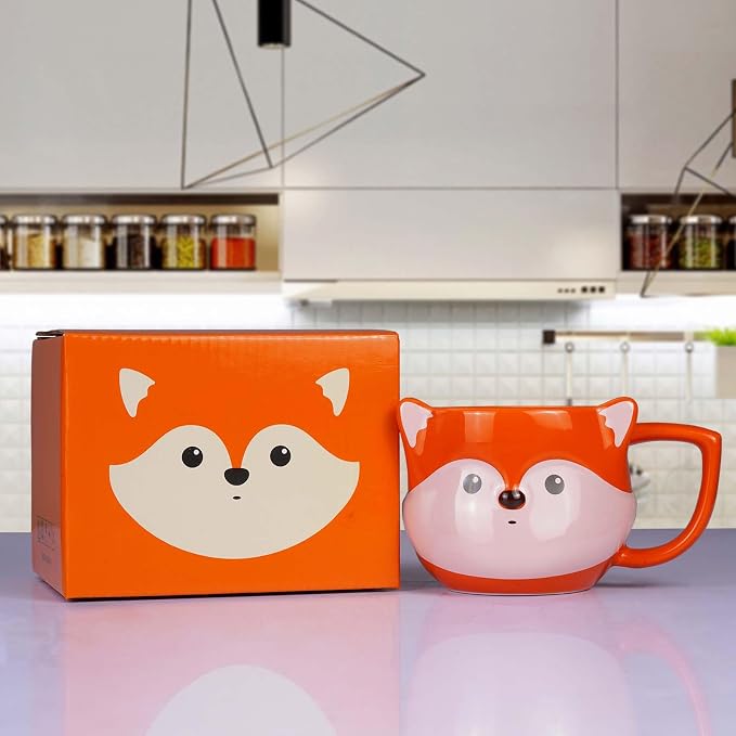 Fox Mug 14 oz Cute Ceramic Coffee Mug 3D Porcelain Tea Mug for Women Kawaii Cup Fox Gifts for Women Christmas Gifts Housewarming Holiday Birthday Gifts for Mom Kids Men Friend Orange - Image 3