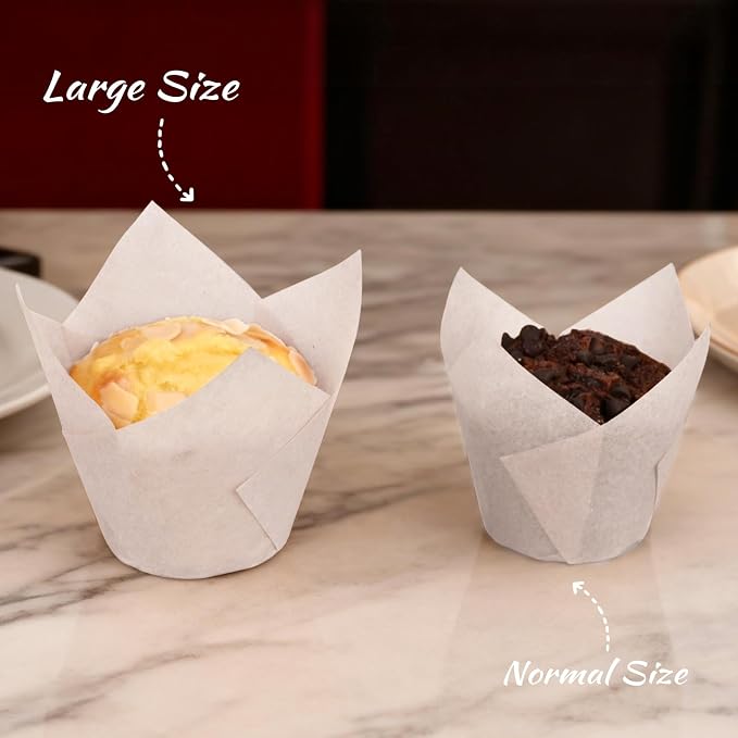 100pcs Extra Large Size Tulip Cupcake Liners for Baking Cups, Food Grade White Parchment Paper Large Muffin Liners Holders, Greaseproof Cup cake Wrappers for Party, Christmas by Neyimqr (White) - Image 5