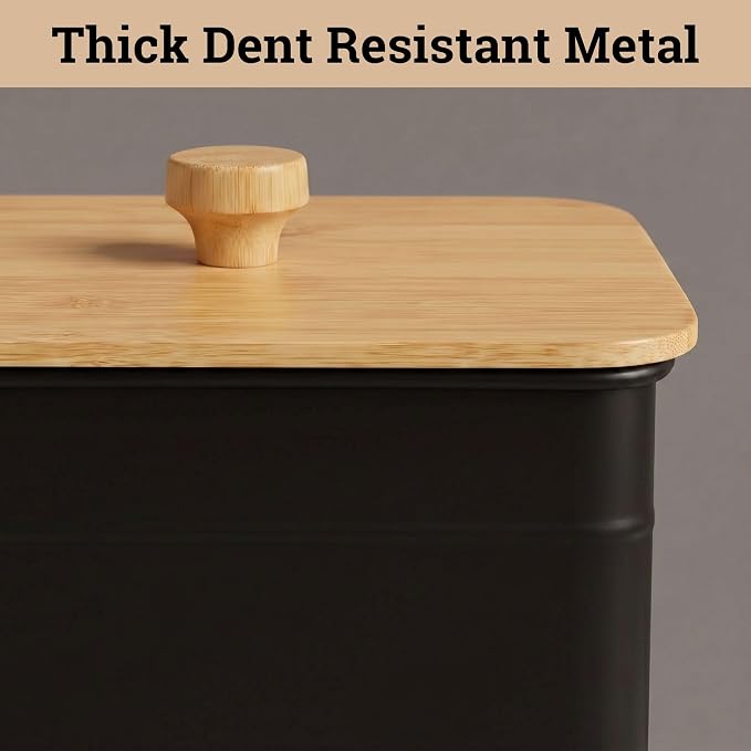 Kitchen Canisters for Countertop Set of 3 w/ Chalkboard Labels & Marker Pen | Airtight Easy Open Bamboo Lids, Dent-Resistant Thick Metal, Customizable Chalkboard Labels, Marker Pen Included, Set of 3 - Image 7