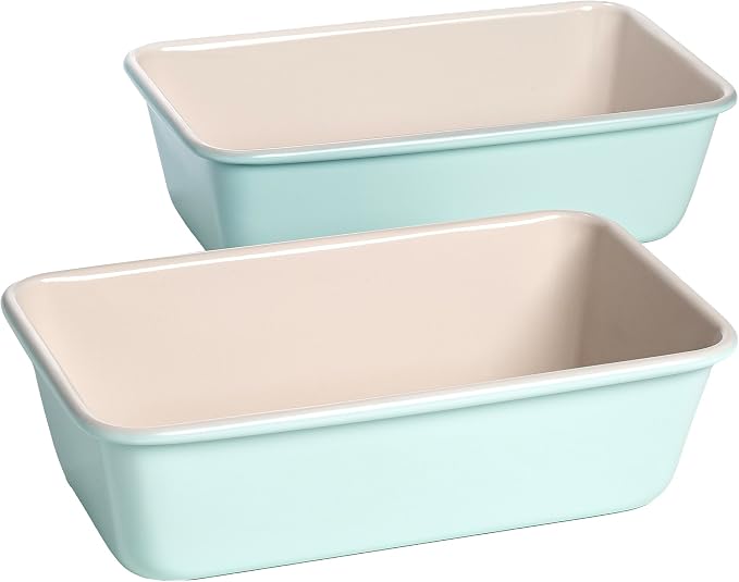 Tasty Clean Ceramic Loaf Pan Set, 2-Pack of 9-Inch x 5-Inch Cake Pans, Durable Aluminized Steel for Professional Results, Clean Ceramic Nonstick Coating, Oven Safe to 425°F, Dishwasher Safe, Aqua by Tasty