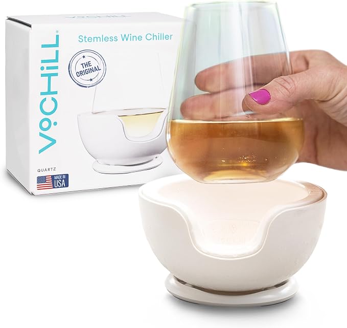 VoChill Stemless Wine Glass Chiller | Keep the Chill In Your Glass | Made in the USA | Separable & Refreezable Chill Cradle | Actively Chills Stemless Glassware | Quartz, Single Stemless - Image 8