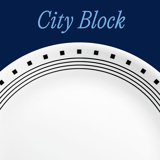 Corelle Vitrelle 18-Piece Service for 6 Dinnerware Set Triple Layer Glass and Chip Resistant, Lightweight Round Plates and Bowls Set, City Block - Image 2