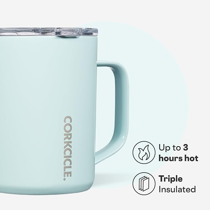 Corkcicle Classic Coffee Mug - Triple Insulated Stainless Steel for Travel - Shatter-Proof Lid - Keeps Drink Hot Over 3 Hours - Holiday Mug Gift - Great for Gifting Warmth - 16 oz - Powder Blue - Image 3