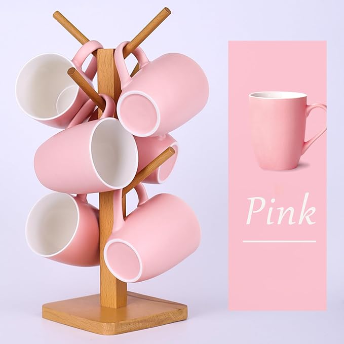 Coffee Mugs Set of 6, 12oz Ceramic Coffee Mugs with Handle, Matte Porcelain Pink Coffee Mug for Latte, Tea, Cocoa, Cappuccino, Cups for Women Men for Home Restaurant Mug (Pink) - Image 6