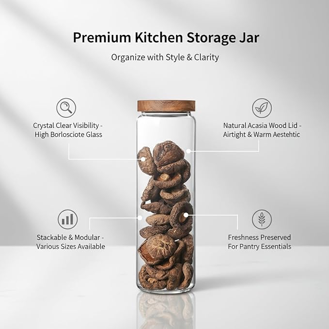 Clear Glass Storage Jar with Natural Acacia Wood Lid for Pantry Organization - Image 5