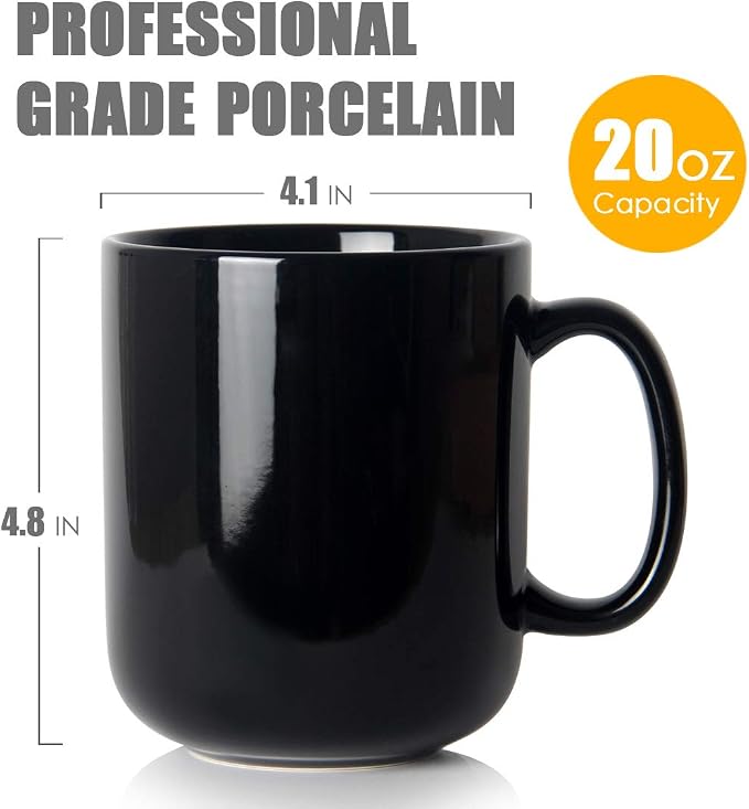 20 OZ Large Coffee Mug, M016 Ceramic Big Tea Cup with Handle for Dad Men, Black - Image 3