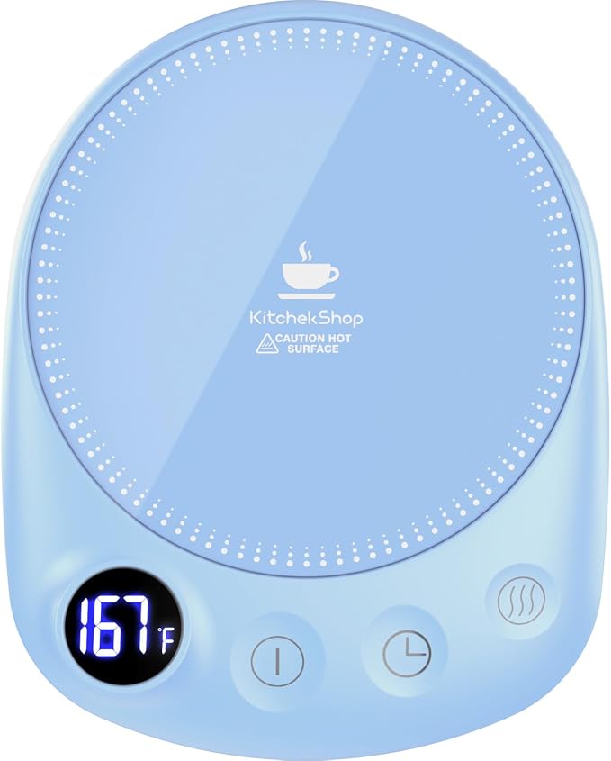 Coffee Mug Warmer - Fastest Heating & Highest Temperature, Coffee Cup Warmer for Desk Auto Shut Off, 4 Temp Settings & 1-12H Timer, Smart Electric Beverage Warmer for Coffee, Tea (Blue) by Kitchekshop