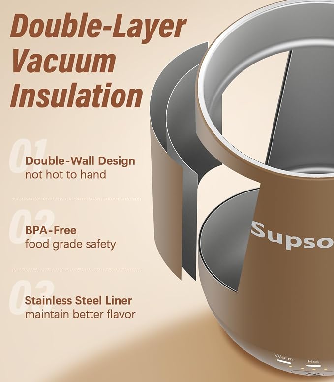 Supsonic - 16oz Self Heating Coffee Mug, Smart Heated Coffee Mug Faster Direct-Contact Heating Up to 149°F, Coffee Mug Warmer Set with Auto Shut-Off - Gifts for Men Women | S2 - Image 6