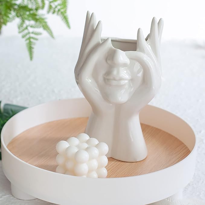 Face Flower Vase,White Ceramic Body Vase, Decorative Vase Dining Table Centerpiece,Modern Small Vase for Coffee Table Bathroom Shelf Living Room Decor 4.54'' W X 8.7'' H - Image 7