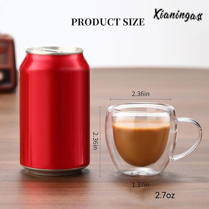 Double Walled Espresso Cups set of 6, 2.7oz Clear Glass Coffee Mugs, Double-layer Insulated Coffee Cups, Suitable for Espresso, Americano, Tea Bags, Beverage