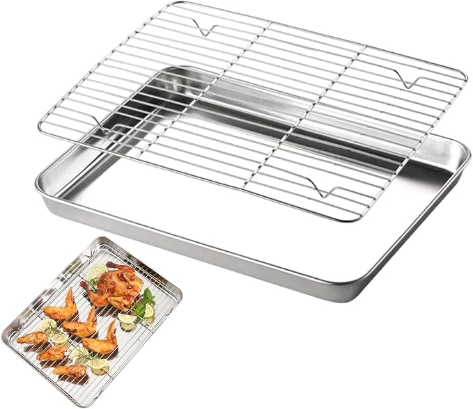 Stainless Steel Baking Sheet with Non-Stick Coating, Stackable Wire Rack for Indoor Outdoor Cooking, Baking, Grilling, Airflow Circulation Rack, Square Baking Tray for Cookies, Pastries, Vegetables - Image 8