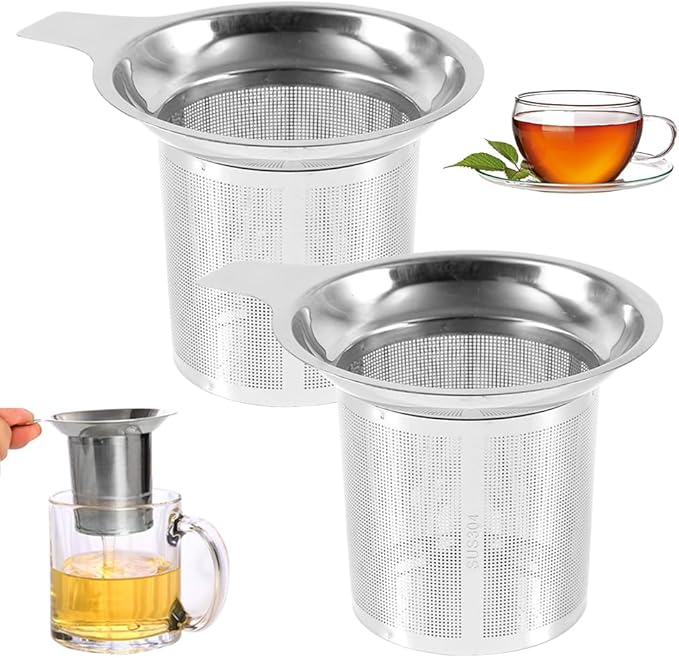 Stainless Steel Tea Infuser Strainers, 2025 New Loose Leaf Tea Filter, Ultra-Fine Mesh Filter Cup, Large Capacity Reusable Cup Filter, For Brewing Loose Leaf Tea And Coffee (2 PCS)