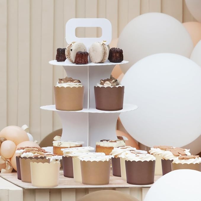 Whaline 120Pcs Brown Paper Baking Cups Scalloped Edge Cupcake Wrappers Gradient Brown Cupcake Muffin Cases for Wedding Birthday Baby Shower, 3 Colors - Image 5