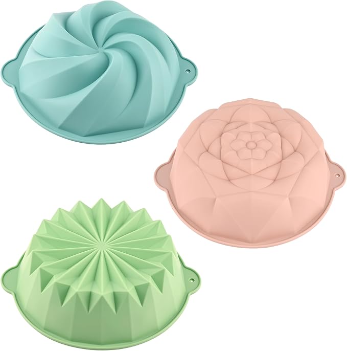 HUAKENER Flower Shape Cake Molds, 3 Pcs Silicone Cake Molds | Nonstick Silicone Cake Pan for Jello Cakes, Cheese Cakes, Strawberry Shortcake, Brownie Tart Pie by HUAKENER