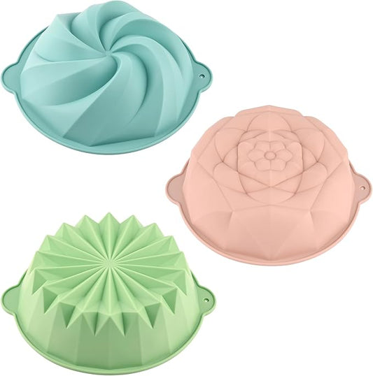 HUAKENER Flower Shape Cake Molds, 3 Pcs Silicone Cake Molds | Nonstick Silicone Cake Pan for Jello Cakes, Cheese Cakes, Strawberry Shortcake, Brownie Tart Pie by HUAKENER