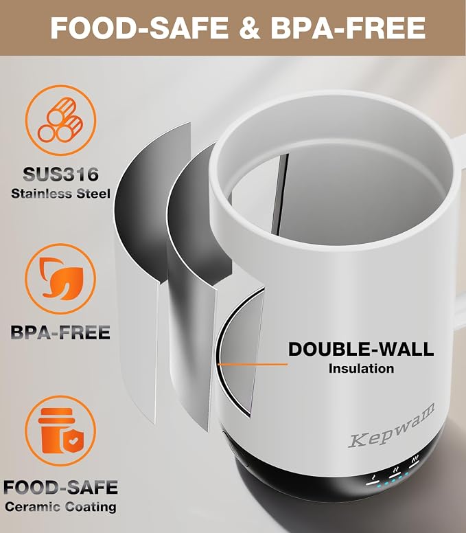 Kepwam Self-Heating Coffee Mug T1, 16oz Rechargeable Heated Coffee Mug, Smart Coffee Warmer Mug with App-Controlled,Advanced Temperature-Controlled Heating Coffee Gifts for Women Men Coffee Lover - Image 5