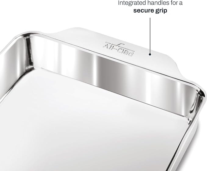 All-Clad Stainless Steel Square Cake Baking Pan 8" x 8" - Tri-ply Bonded for Consistent Baking- (Roast, Bake Cookies, Brownies and More) Professional Stainless Steel Bakeware - Image 4