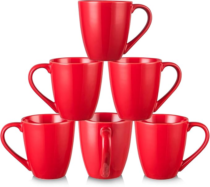 vicrays Coffee Mug Set, 12 Ounce, Ceramic Mug for Men, Women, Unique Glazed Mugs with Handle for Coffee, Tea, Milk, Cocoa, Cereal - Set of 6 Red by VicraysCeramic