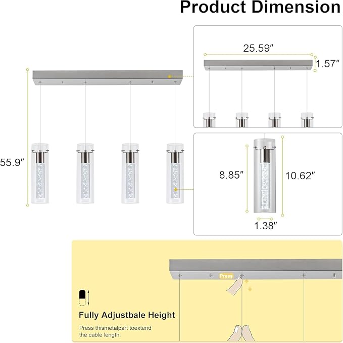 Pendant Lights Kitchen Island with Remote, 3000K-6000K Dimmable LED Brushed Nickel Pendant Light Fixtures, Modern Kitchen Pendant Lighting Over Island for Dining Room & Bar Counter - Image 2