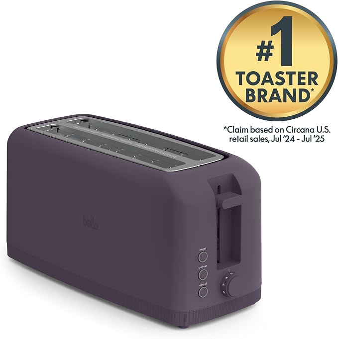 bella 4 Slice Slim Toaster, Fits-anywhere™ Kitchenware, 6 Setting Shade Control with Reheat & Cancel Buttons, Fits Sourdough, 10” Long Slot, Anti Jam & Auto Shutoff, 900 Watt, Plum - Image 4