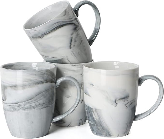 14 OZ Marble Coffee Mugs, M067 Novelty Marble Ceramic Cup for Home and Office, Microwave Dishwasher Safe, Set of 4, Gray by Smilatte