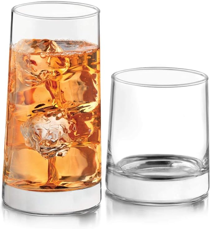 Libbey Cabos 16-Piece Rocks and Tumbler Glasses Set, Angled Glass Cups Set for Water, Juices, and More, Dishwasher-Safe Modern Glassware by Libbey