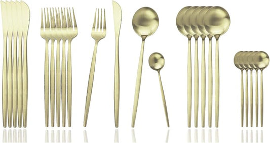 JASHII Silverware Set, 24-Piece Stainless Steel Flatware Set,Kitchen Utensil Set Service for 6,Tableware Cutlery Set for Home, Dishwasher Safe (Matte Champagne gold) by JASHII