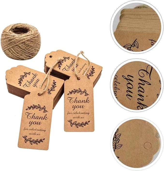 Kraft Paper Hanging Tags 100pcs 7.6x4.6cm Wavy Edge Thank You Tags with String for Baking Packaging and Wedding Decor - Image 8
