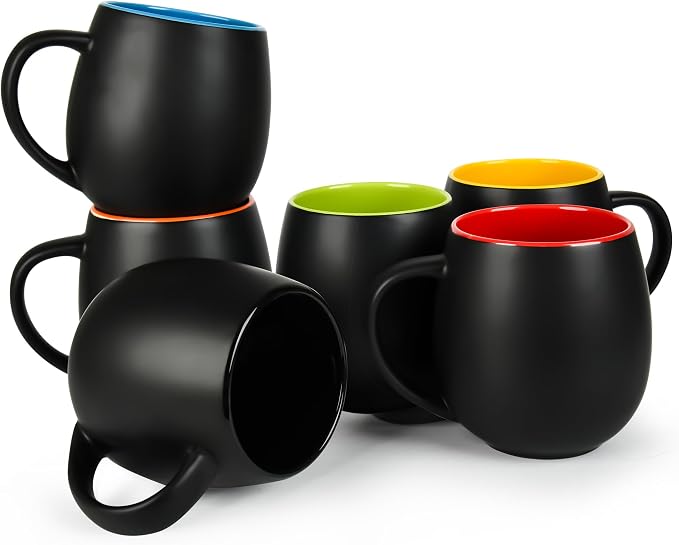BYCNZB 20oz ceramic Coffee Mug Sets Matte Black Porcelain Mug Multiple colors Cups for Coffee, Tea, Juice, Cocoa Set of 6 (20oz) by BYCNZB