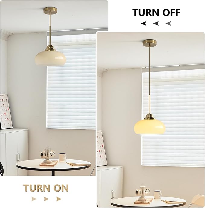 KCO Lighting Modern Globe Ceiling Light Brass Dome Pendant Light Yellow Glass Pendant Light Brushed Gold Pendant Lighting Adjustable Hanging Ceiling Light for Dining Room - Image 4