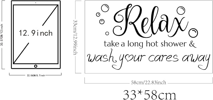SUPERDANT Bathroom Wall Decals Relax Shower Door Decals Bath Wall Sticker for Dorm Take A Long Hot Shower Quotes Wall Art DIY Decor Wall Art Stickers Vinyl Bathroom Stickers Shower Doors 22.8x13inch - Image 4