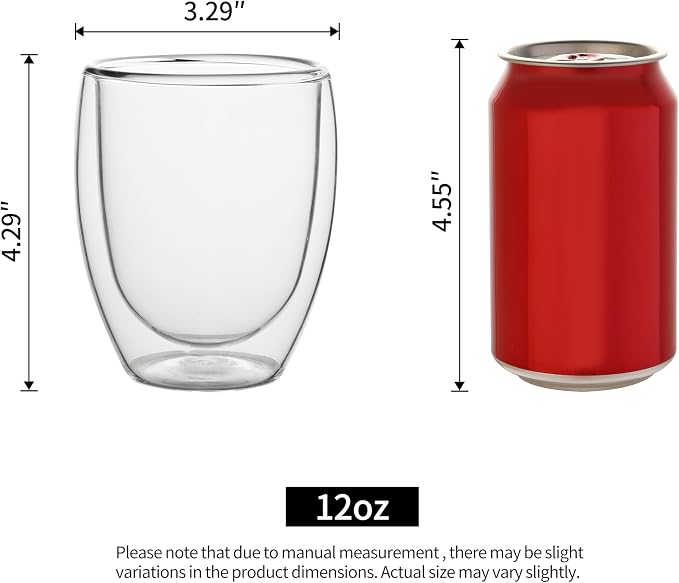 NIRA.Z 4 Pack 11.6oz/343ml Double Wall Glass Coffee Mugs, No Hole Bottom, Insulated Borosilicate Glass Coffee Cups, Clear Mugs for Hot & Cold Beverages, Perfect for Espresso, Latte, Tea, Cappuccino - Image 2