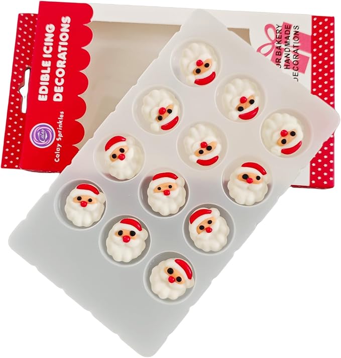 Edible Christmas Themed Sugar 12 pcs Santa Claus cake decorations, cupcake toppers, perfect Icing Cookies decro for Xmas Gingerbread House, Macaron and Cakecicles Decorating by Clonynix