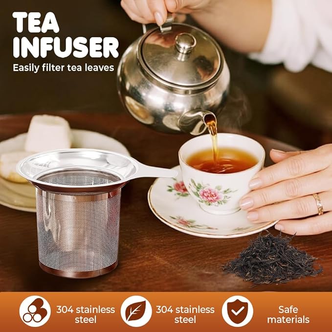 Stainless Steel Tea Infuser Strainers, 2025 New Loose Leaf Tea Filter, Ultra-Fine Mesh Filter Cup, Large Capacity Reusable Cup Filter, For Brewing Loose Leaf Tea And Coffee (3 PCS)
