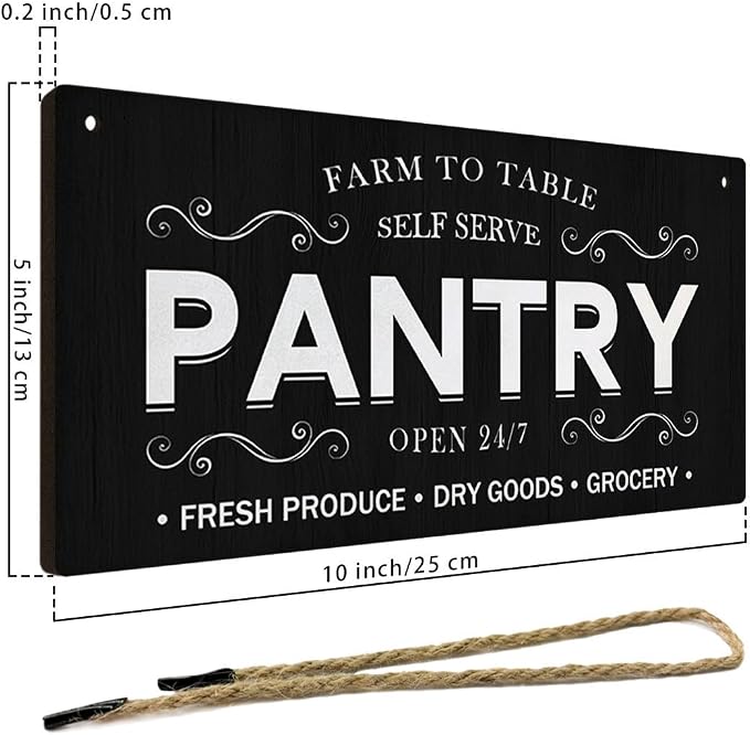 Pantry Sign Rustic Wall Art Print Wooden Signs Funny Home Decor Vintage Poster Retro Hanging Plaque for Farmhouse Kitchen Cafe Bar Grocery Coffee Corner 10x5 Inch (Black) - Image 2