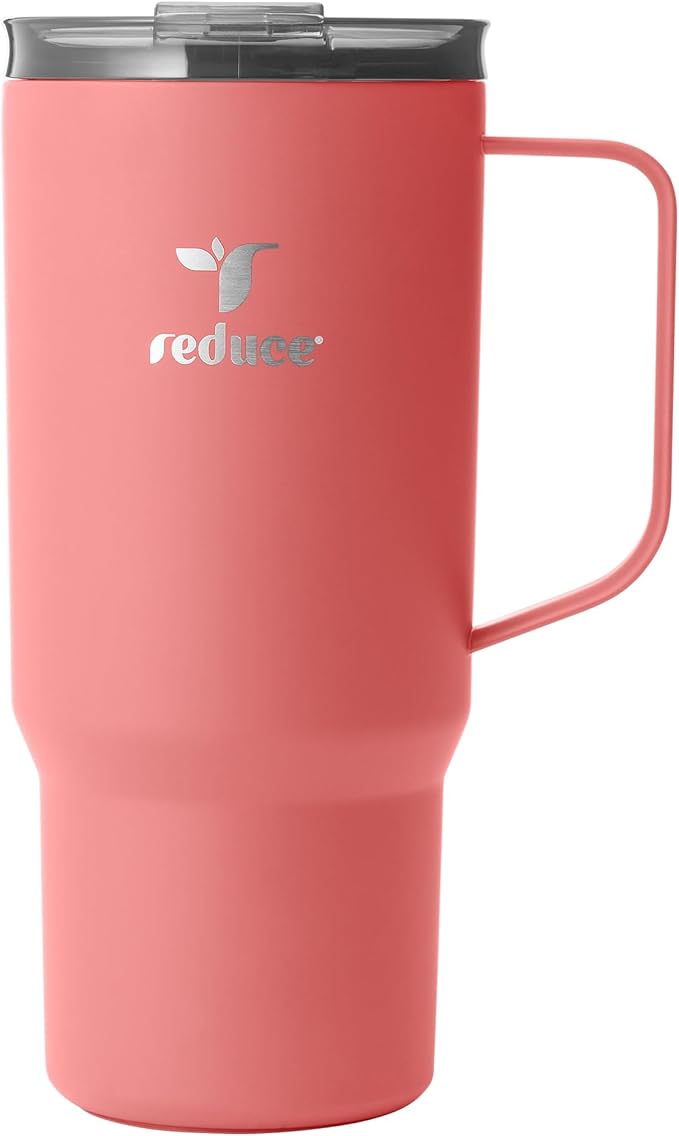 REDUCE 24 oz Hot1 Vacuum Insulated Mug for Hot Tea, Coffee and Other Hot Drinks - With Flo-Motion Lid and Handle, Single-Serve and Cupholder Friendly, Keeps Drinks Hot for up to 8 Hrs, Baked Clay by Reduce