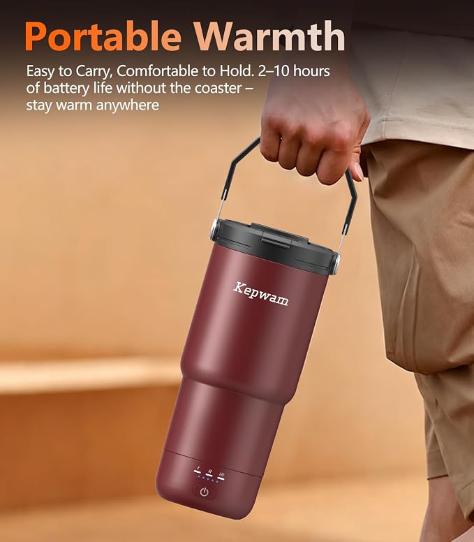 Kepwam Heated Coffee Mug Rechargeable T3, 20oz Self-Heating Travel Mug for Coffee with 1℉ Precise Temperature Control & App, Portable Cup Warmer for Outdoor & Car (Fits Cup Holders) - Image 5