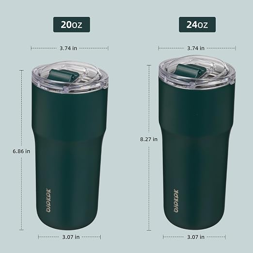BJPKPK 20oz Spill Proof Coffee Tumbler, Insulated Stainless Steel Cup | Double Wall Vacuum, Leakproof Lid, Keeps Hot/Cold/Iced, BPA Free, Dishwasher Safe, Cupholder, Travel, Dark Green - Image 5