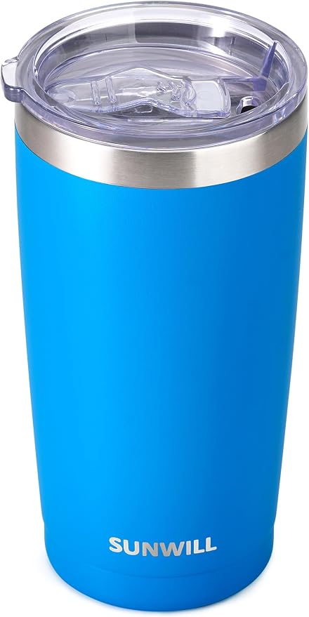 SUNWILL Travel Coffee Tumbler 20 oz, Insulated Mug with Lid, Stainless Steel Cup for Outdoor, Powder Coated Royal Blue by SUNWILL