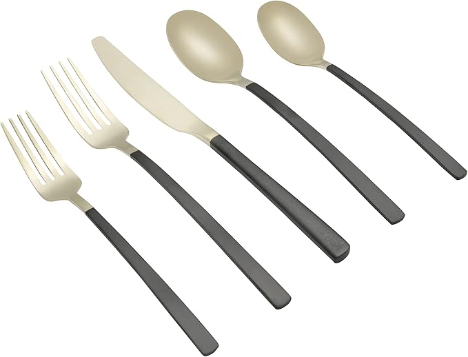 Cambridge Silversmiths Beacon Flatware Set, 18/0 Stainless Steel, Dishwasher Safe, Flatware Collection, Black Champagne Satin, 20-Piece, Service for 4 by Cambridge