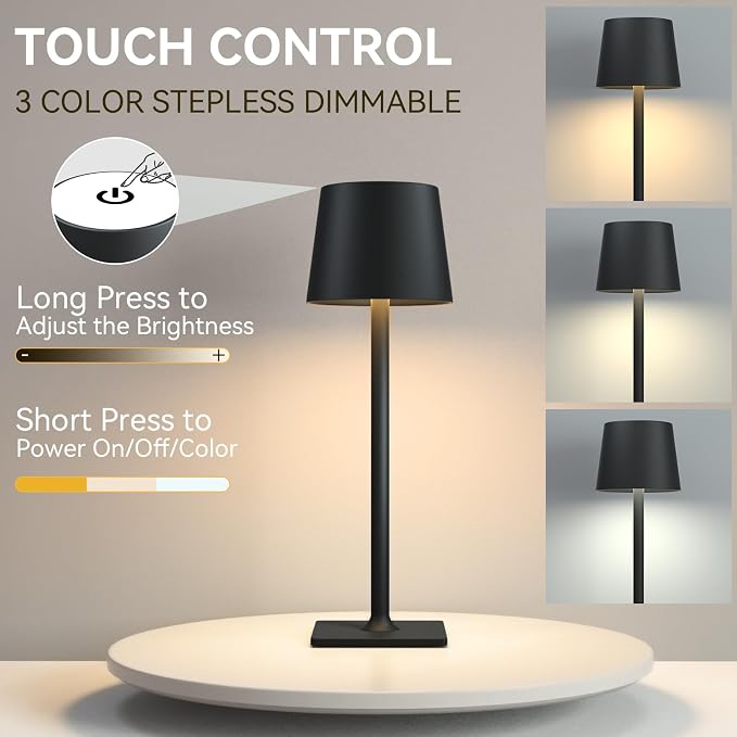 Yogaret 2 Pack Rechargeable Table Lamps,Cordless Lamp with 6000mAh Battery Operated, Portable Indoor/Outdoor Table Lamp for Patio Restaurant Home Dinner Dining Kitchen,Waterproof & Wireless | Portable table lights set of 2 wireless battery operated lam... - Image 5