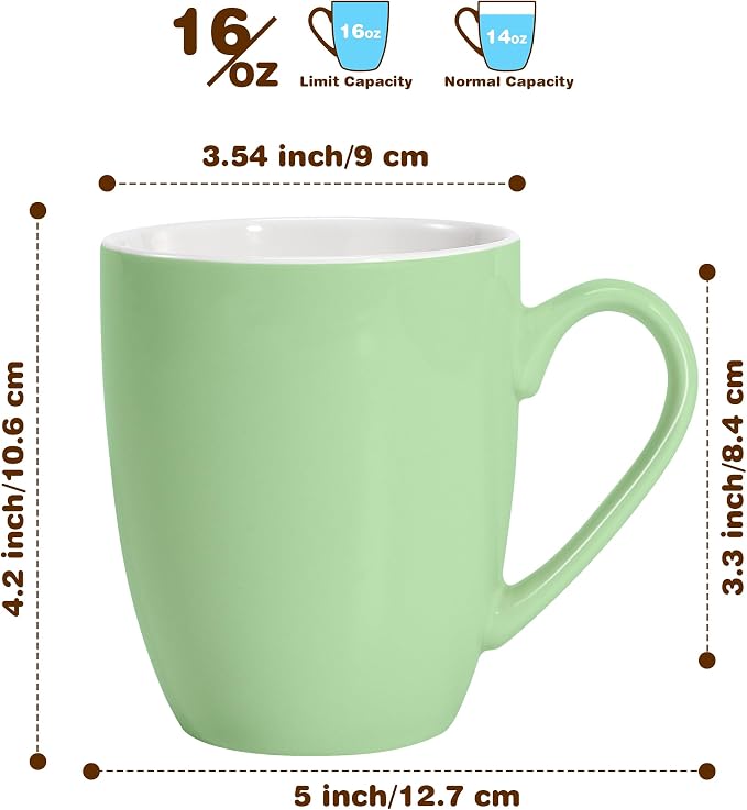 Urbanstrive 16 oz Large Coffee Mugs Set of 6 Ceramic Coffee Mug White Coffee Cups Tea Cups Idea Gift for Women Men House Warming Gifts New Home Office, Mint Green 6 Pack - Image 2