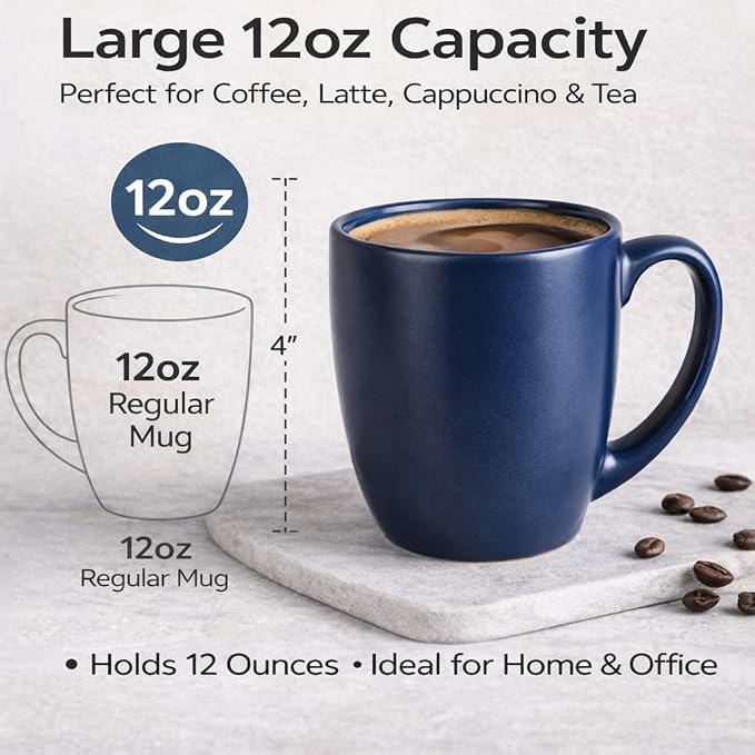 GBhome 12 oz Coffee Mug Set of 6, Large Ceramic Coffee Mugs for Man Woman | Modern Stoneware Coffee Mugs Set with Handle for Tea/Latte/Cappuccino/Milk/Cocoa, Dishwasher & Microwave Safe - Image 2