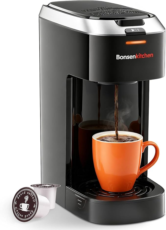 Bonsenkitchen 2-in-1 Single Serve Coffee Maker for K Cup & Ground Coffee | Fast Brewing (6-14oz), Travel Mugs Friendly, Space-Saving for Home，Office，Dorm by Bonsenkitchen